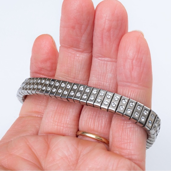 Spiedel 2 row expansion bangle minimalist stainless steel with Diamonique CZs - Picture 3 of 16